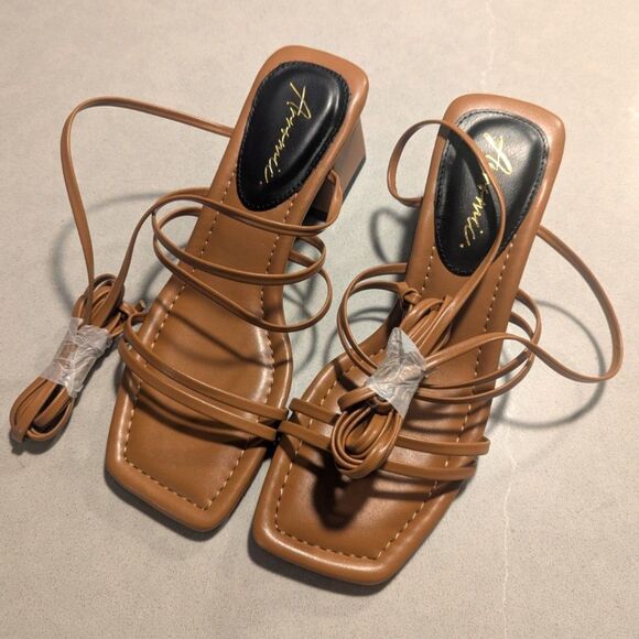 👡 Arromic Lace-Up Block Heel Sandals Brown – Size 6 – NEW - Picture 3 of 6